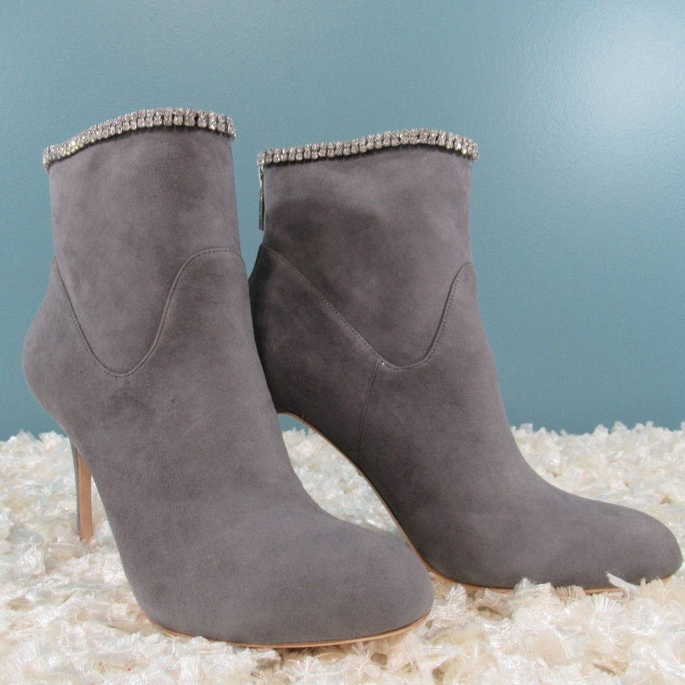 Badgley Mischka Gray Suede Ankle Boots - Picture 1 of 6